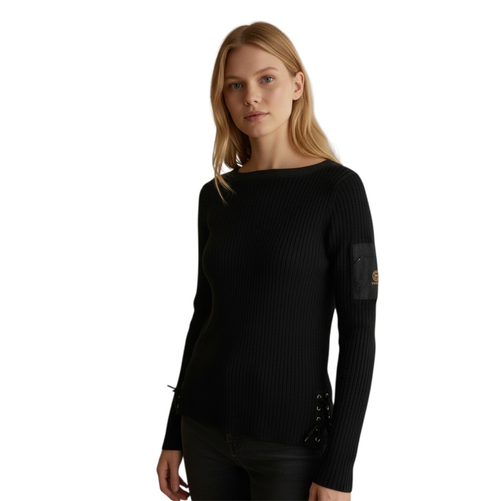 Lauren Ralph Lauren Navy Blue Square Neck Cotton Sweater Size Large